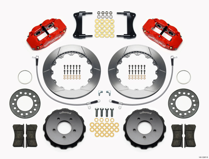 Wilwood Narrow Superlite 6R Front Hat Kit 12.88in Red 2005-Up Mazda Miata w/ Lines - 140-12907-R