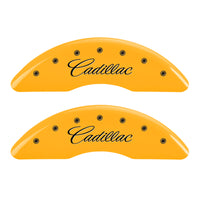 MGP 4 Caliper Covers Engraved Front & Rear Cursive/Cadillac Yellow finish black ch - 35024SCADYL