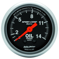 Autometer Sport Comp 52.4 mm Mechanical 0-14 Kg/ Cm2 Oil Pressure Metric Gauge - 3322-J