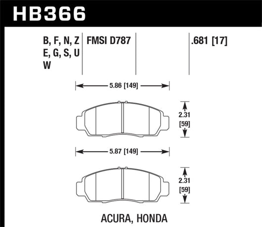 Hawk 04+ Accord TSX / 99-08 TL / 01-03 CL / 08+ Honda Accord EX HP+ Street Front Brake Pads - HB366N.681
