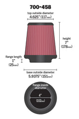 Airaid Universal Air Filter - Cone 4 x 7 x 4 5/8 x 7 w/ Short Flange - 700-458