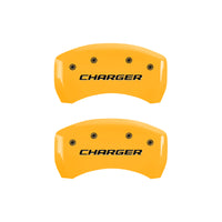 MGP 4 Caliper Covers Engraved Front & Rear Block/Charger Yellow Finish Black Char 2006 Dodge Charger - 12001SCHBYL