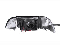 ANZO 1987-1993 Ford Mustang Crystal Headlights Black w/ Corner Lights 2pc - 121192
