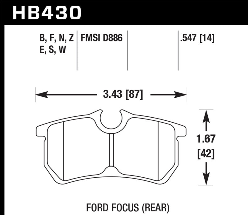 Hawk 00-07 Ford Focus DTC30 Rear Race Brake Pads - HB430W.547