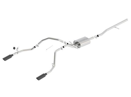 Borla 14 Silv/Sierra 1500 C/B Touring Exh/2.75in in muff 2.25inout 4inTIp SS Rear Exit-Black Chrome - 140535BC