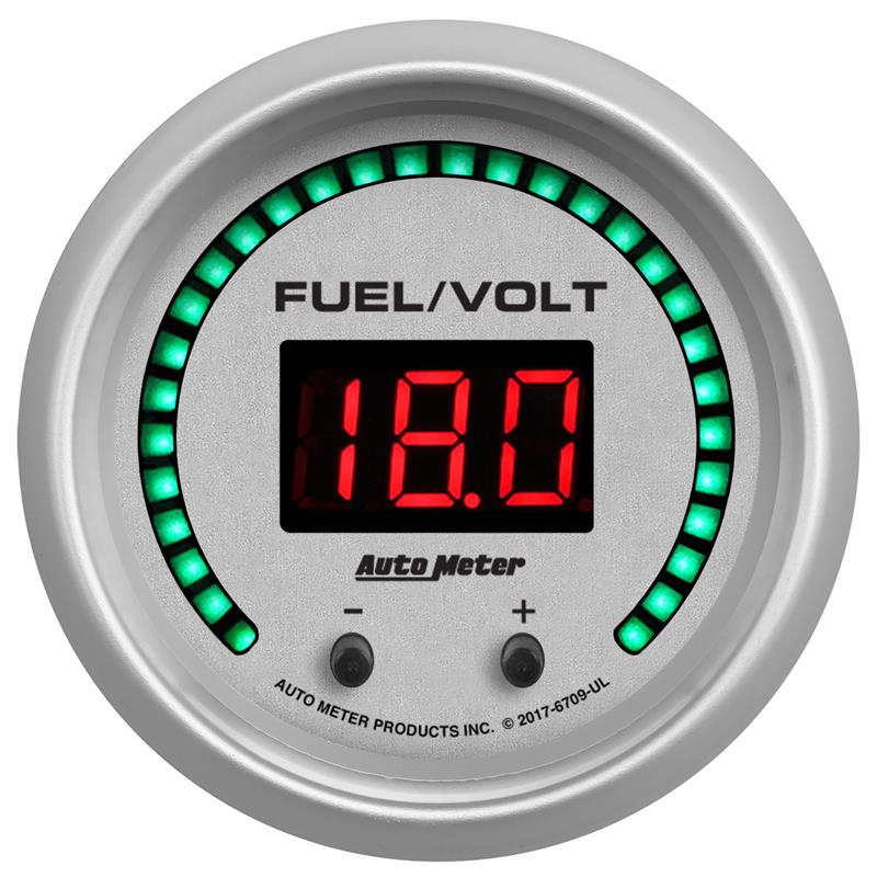 Autometer 52.4mm Silver Switchable 0-100 Fuel Level/8-18V Voltmeter Ultra-Lite Elite Digital Gauge - 6709-UL