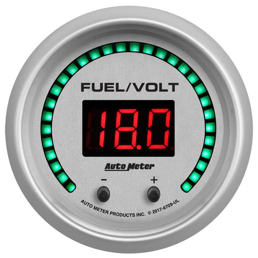 Autometer 52.4mm Silver Switchable 0-100 Fuel Level/8-18V Voltmeter Ultra-Lite Elite Digital Gauge - 6709-UL