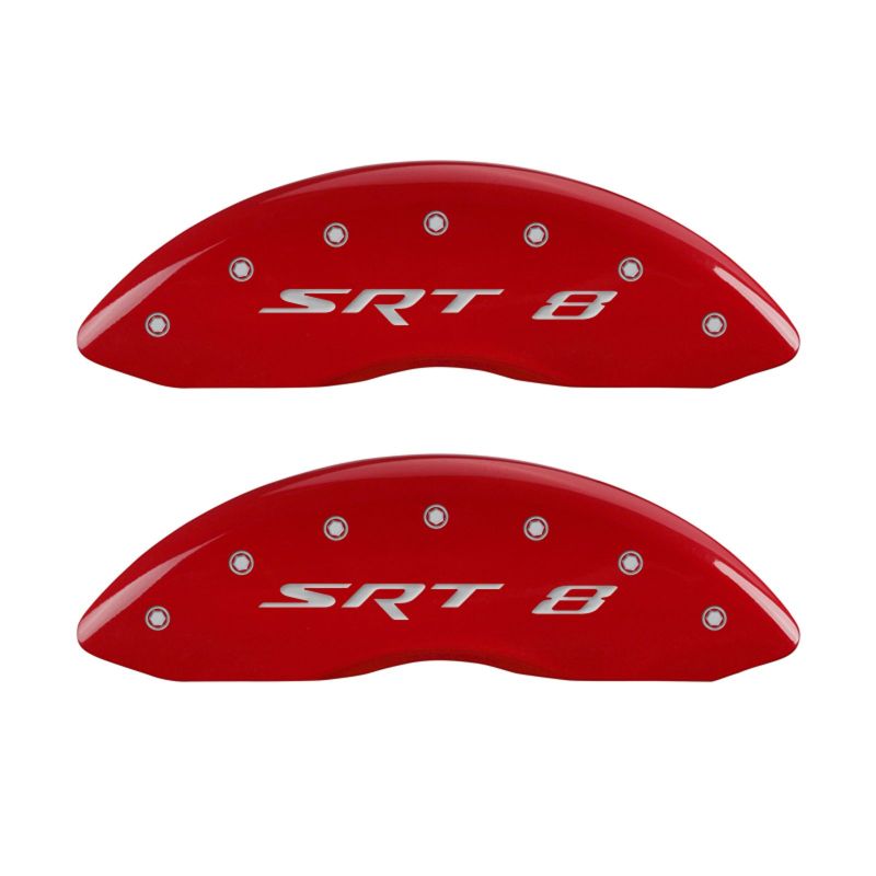 MGP 4 Caliper Covers Engraved Front & Rear SRT8 Red finish silver ch - 32006SSR8RD