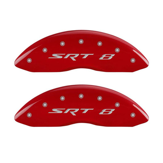 MGP 4 Caliper Covers Engraved Front & Rear SRT8 Red finish silver ch - 32006SSR8RD