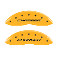 MGP 4 Caliper Covers Engraved Front & Rear Block/Charger Yellow finish black ch - 12088SCHBYL