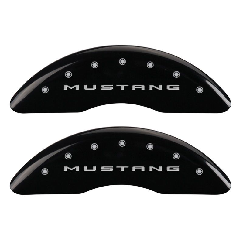 MGP 4 Caliper Covers Engraved Front 2015/Mustang Engraved Rear 2015/37 Black finish silver ch - 10204SM32BK