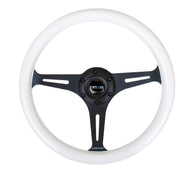 NRG Classic Wood Grain Steering Wheel (350mm) Glow-N-The-Dark Green Grip w/Black 3-Spoke Center - ST-015BK-GL