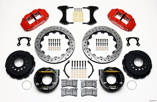 Wilwood Narrow Superlite 4R Rear P-Brk Kit 12.88in Drilled Red Small Ford 2.66in Offset - 140-9216-DR