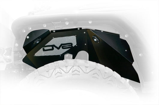DV8 Offroad 07-18 Jeep Wrangler JK Front Aluminum Inner Fender w/ Rock Lights - Black - INFEND-01FBRL