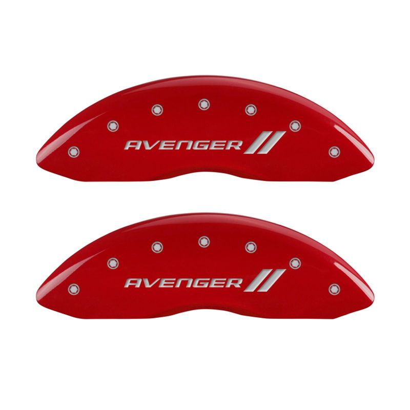 MGP 4 Caliper Covers Engraved Front & Rear With stripes/Avenger Red finish silver ch - 12192SAV1RD