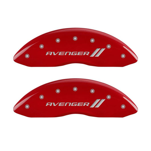 MGP 4 Caliper Covers Engraved Front & Rear With stripes/Avenger Red finish silver ch - 12192SAV1RD