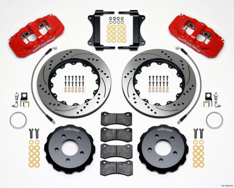 Wilwood AERO6 Front Hat Kit 14.25 Drilled Red 2008-2009 Pontaic G8 w/Lines - 140-12929-DR