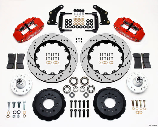 Wilwood Narrow Superlite 6R Front Hub Kit 14.00in Drill Red Large GM 57-70 Drop Spindle - 140-10284-DR
