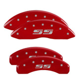 MGP 4 Caliper Covers Engraved Front & Rear Silverado style/SS Red finish silver ch - 14002SSS3RD