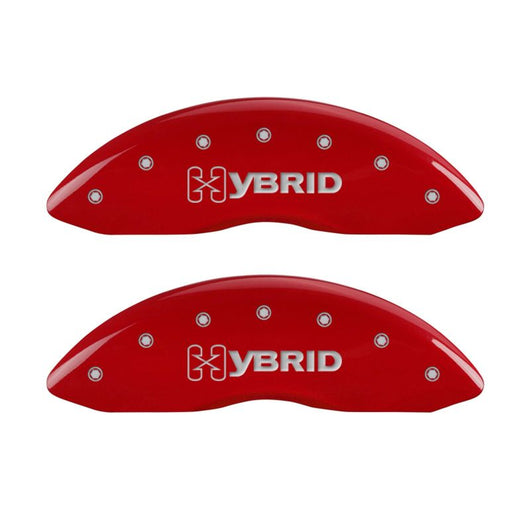 MGP 4 Caliper Covers Engraved Front & Rear GM Style/Hybrid Red finish silver ch - 34004SHYBRD