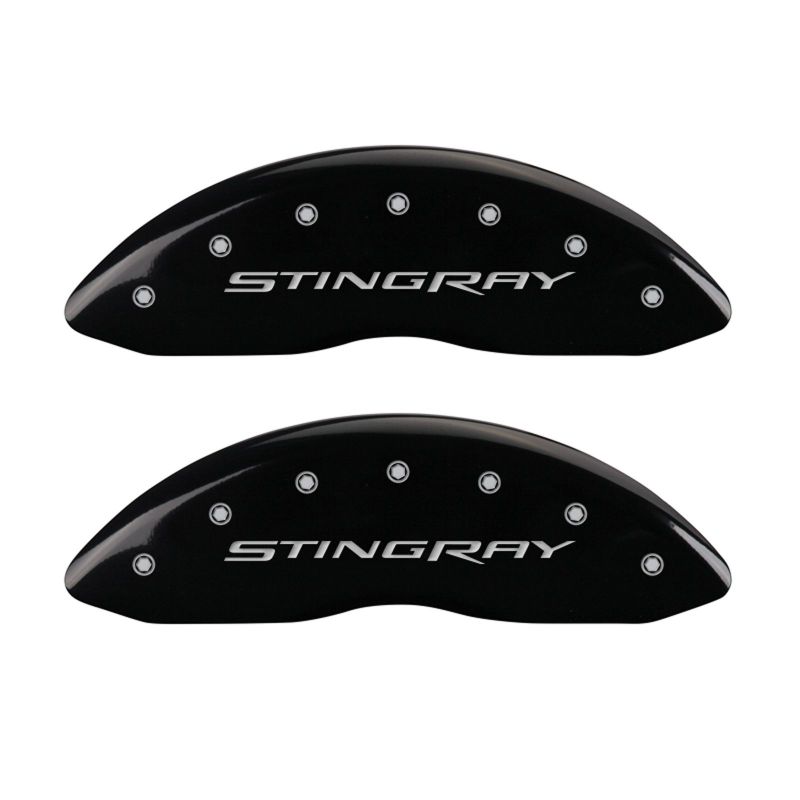MGP 4 Caliper Covers Engraved Front & Rear Stingray Black finish silver ch - 13009SSTYBK