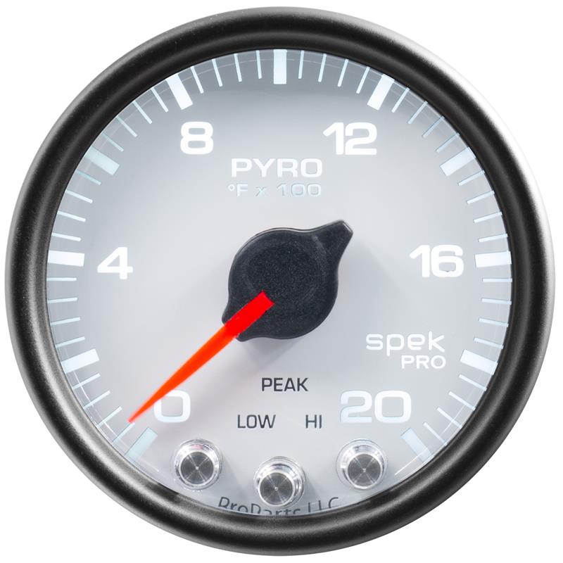 Autometer Spek-Pro Gauge Pyro. (Egt) 2 1/16in 2000f Stepper Motor W/Peak & Warn Wht/Blk - P31012