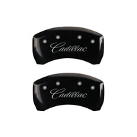 MGP 4 Caliper Covers Engraved F & R Cursive/Cadillac Black Finish Silver Char 2017 Cadillac XT5 - 35025SCADBK