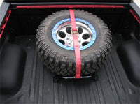 N-Fab Bed Mounted Rapid Tire Strap Universal - Gloss Black - Red Strap - BM1TSRD