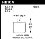 Hawk Wilwood DL Single Outlaw w/0.156in Center Hole DTC-30 Race Pads - HB104W.485