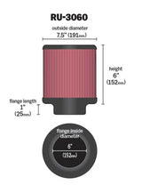 K&N Universal Rubber Filter 6in FLange ID / 7.5in OD / 6in Height / Round Straight - RU-3060