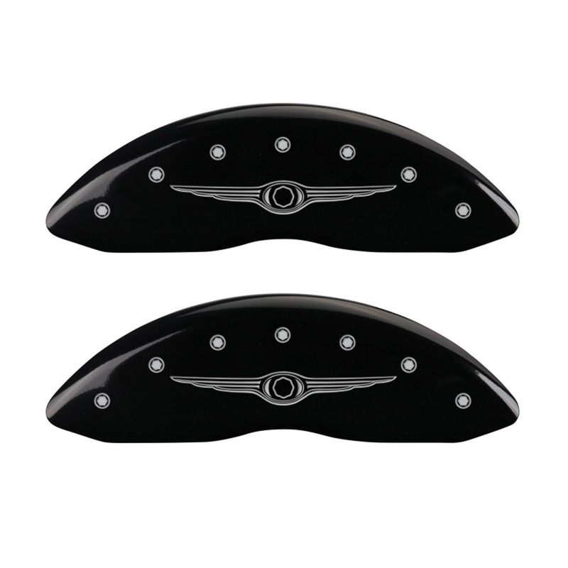 MGP 4 Caliper Covers Engraved Front & Rear Style 1/Chrysler Wing Black finish silver ch - 32005SCW1BK