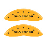 MGP 4 Caliper Covers Engraved Front & Rear Silverado Yellow finish black ch - 14004SSILYL