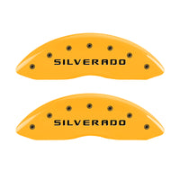 MGP Front set 2 Caliper Covers Engraved Front Silverado Yellow finish black ch - 14207FSILYL