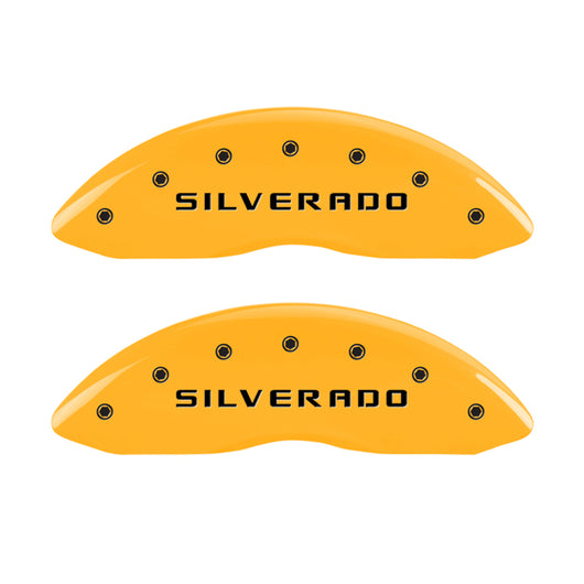MGP Front set 2 Caliper Covers Engraved Front Silverado Yellow finish black ch - 14207FSILYL