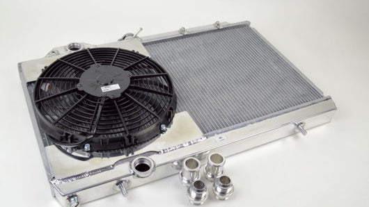 CSF 01-07 Mitsubishi Evo 7/8/9 Full Size Slim Radiator w/12in Fan & Shroud/-16AN & Slip-On Fittings - 7075