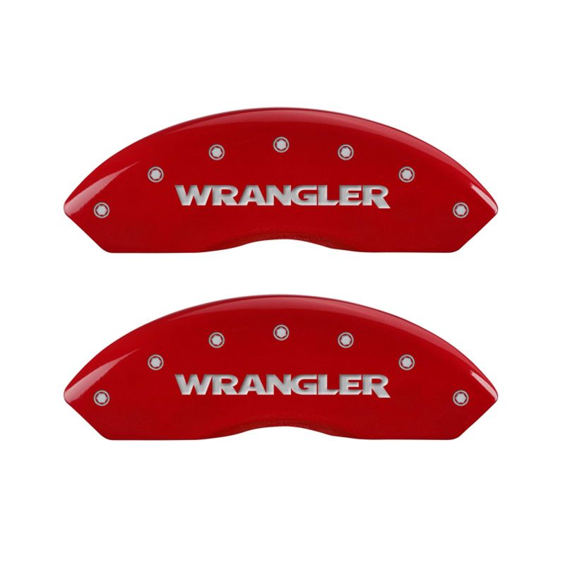 MGP 4 Caliper Covers Engraved Front & Rear WRANGLER Red finish silver ch - 42007SWRGRD