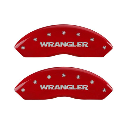 MGP 4 Caliper Covers Engraved Front & Rear WRANGLER Red finish silver ch - 42007SWRGRD