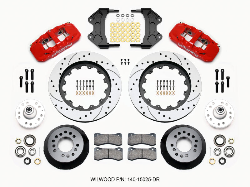 Wilwood AERO6 Front Hub Kit 15.00 Drilled-Red WWE ProSpindle - 140-15025-DR