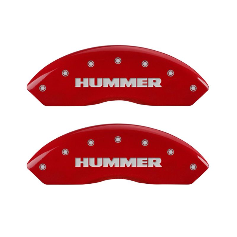 MGP 4 Caliper Covers Engraved Front & Rear Hummer Red finish silver ch - 52003SHUMRD