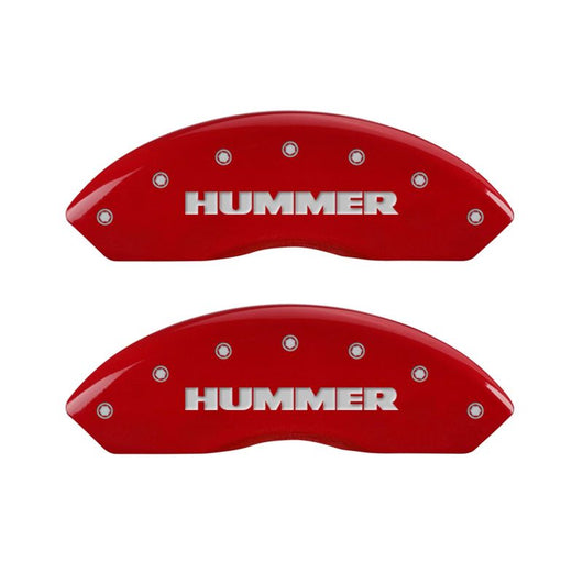 MGP 4 Caliper Covers Engraved Front & Rear Hummer Red finish silver ch - 52003SHUMRD