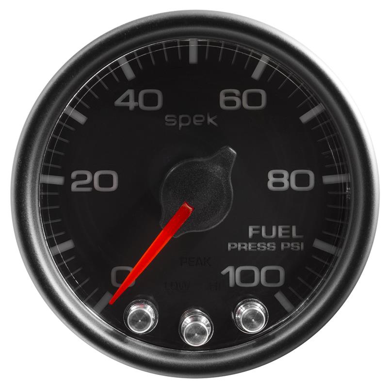 Autometer Spek-Pro Gauge Fuel Press 2 1/16in 100psi Stepper Motor W/Peak & Warn Blk/Blk - P31432