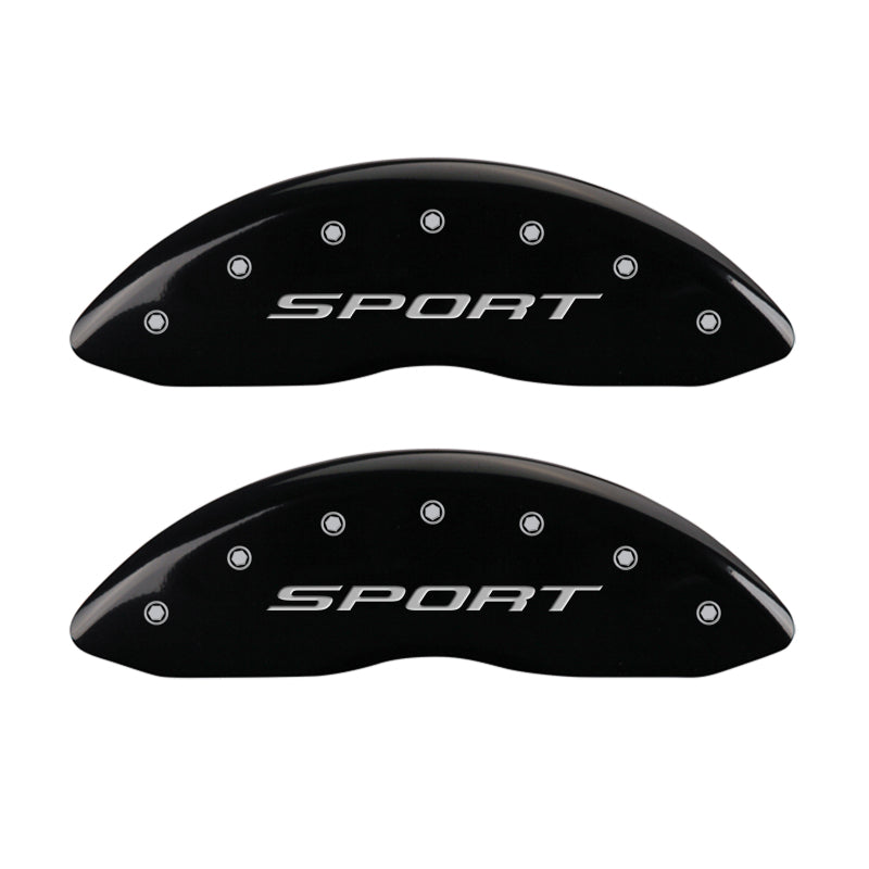 MGP 4 Caliper Covers Engraved front & Rear 2015/Sport Black finish silver ch - 10241SSPTBK