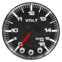 Autometer Spek-Pro Gauge Voltmeter 2 1/16in 16V Stepper Motor W/Peak & Warn Blk/Chrm - P344318