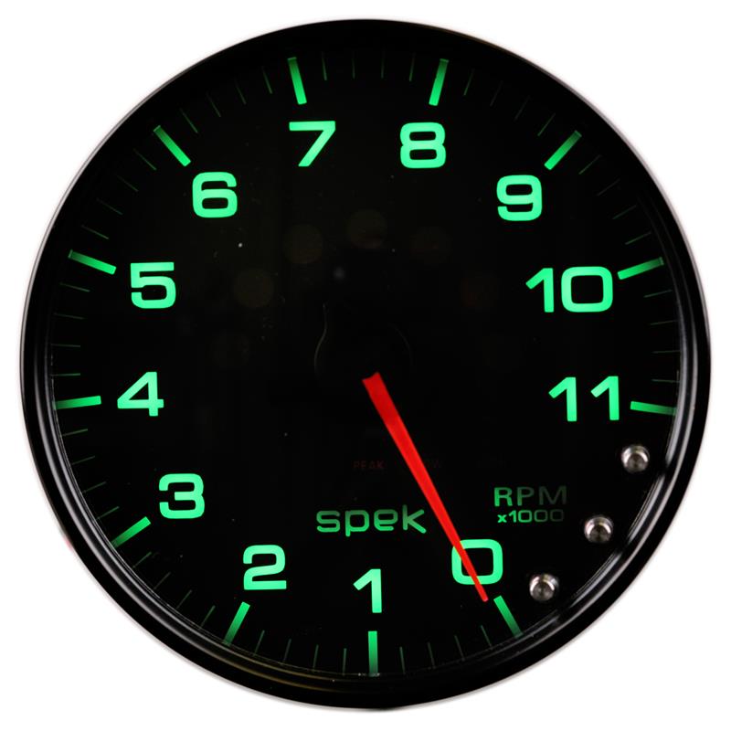 Autometer Spek-Pro Gauge Tachometer 5in 11K Rpm W/Shift Light & Peak Mem Black/Black - P23932