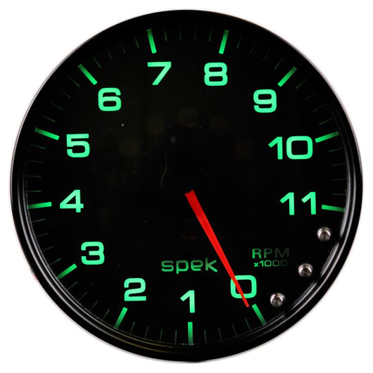 Autometer Spek-Pro Gauge Tachometer 5in 11K Rpm W/Shift Light & Peak Mem Black/Black - P23932