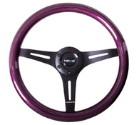 NRG Classic Wood Grain Steering Wheel (350mm) Purple Pearl/Flake Paint w/Black 3-Spoke Center - ST-015BK-PP