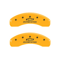 MGP 4 Caliper Covers Engraved Front & Rear Chevy racing Yellow finish black ch - 14033SBRCYL