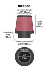 K&N Filter Universal X Stream Clamp-On 4-1/2in Flange 5-7/8in Base 4-1/2in Top 4-1/2in Height - RU-1005