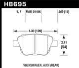 Hawk 12 Audi A3 / 11-12 VW Golf GTI/Jetta S/Jetta SE/Jetta SEL/Jetta TDI HPS Street Rear Brake Pads - HB695F.609