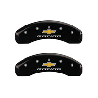 MGP 4 Caliper Covers Engraved Front & Rear Chevy racing Black finish silver ch - 14033SBRCBK